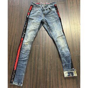 Smugglers Moon Jeans Mens 28 x 31 Sequin Stripe Denim Pants Button Fly Punk Goth
